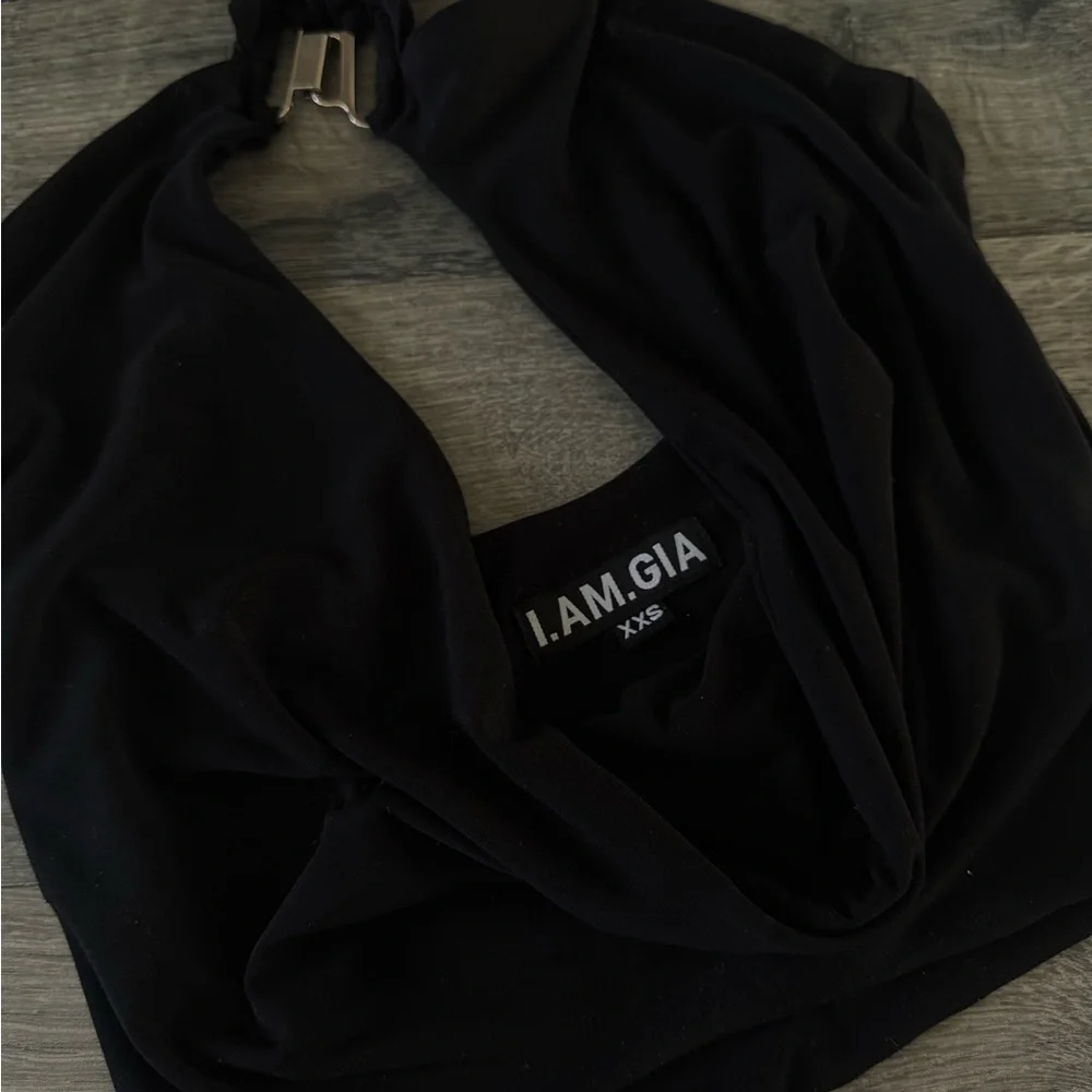 I.AM.GIA Black Halter Crop Top - Picture 3 of 4
